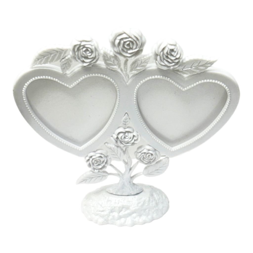 Picture Frame Topper Elegant Vintage White Twin-Heart Wedding Photo Frame Cake Topper with