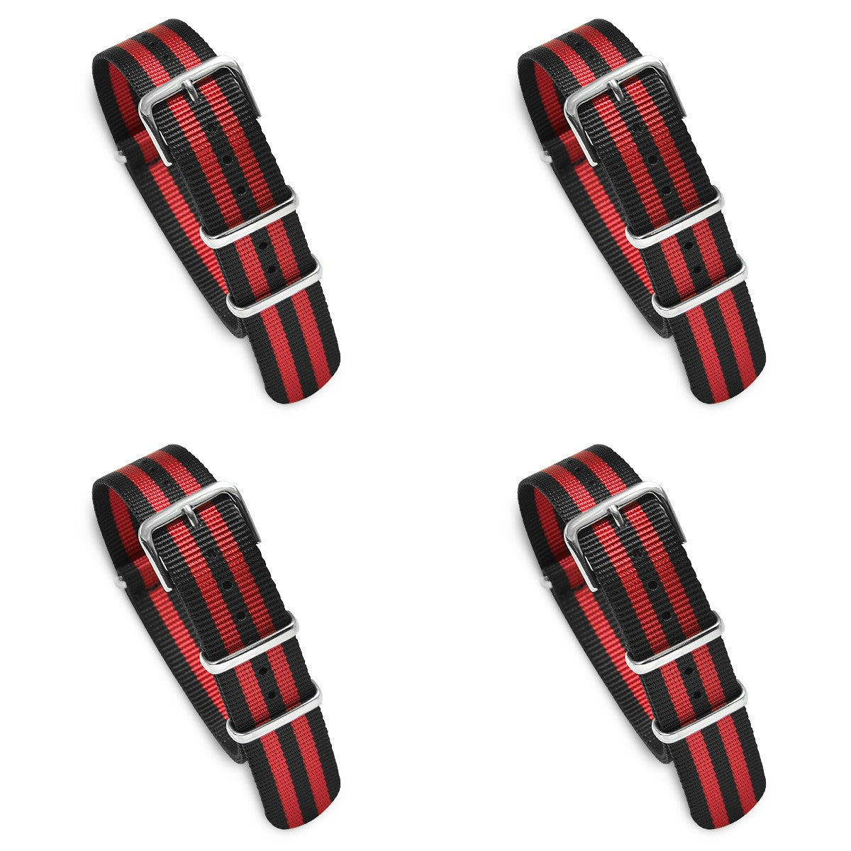Value Pack of 4 Military MoD Nylon Watch Strap (Black/Red) 18mm Watch Straps