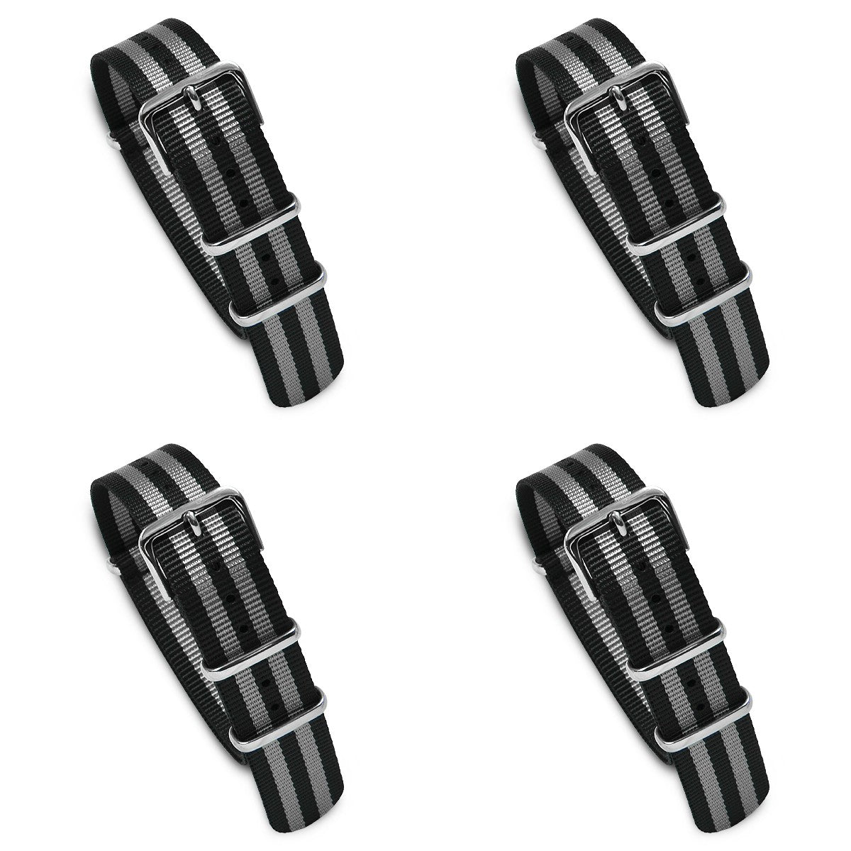 Value Pack of 4 Military MoD Nylon Watch Strap (Black/Gray) 18mm Watch Straps