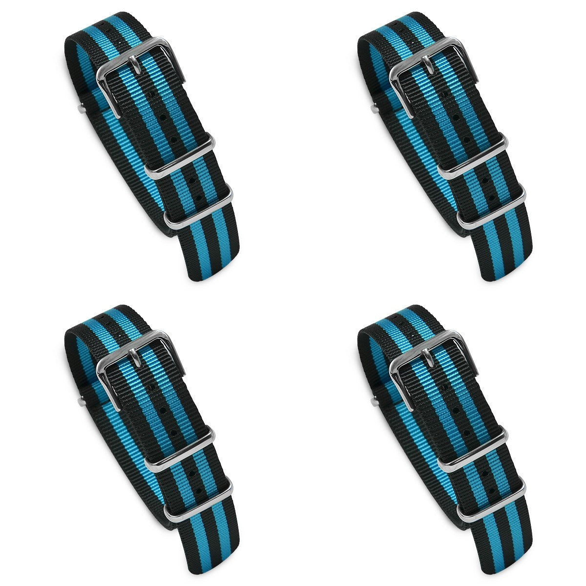 Value Pack of 4 Military MoD Nylon Watch Strap (Black/Aqua) 18mm Watch Straps