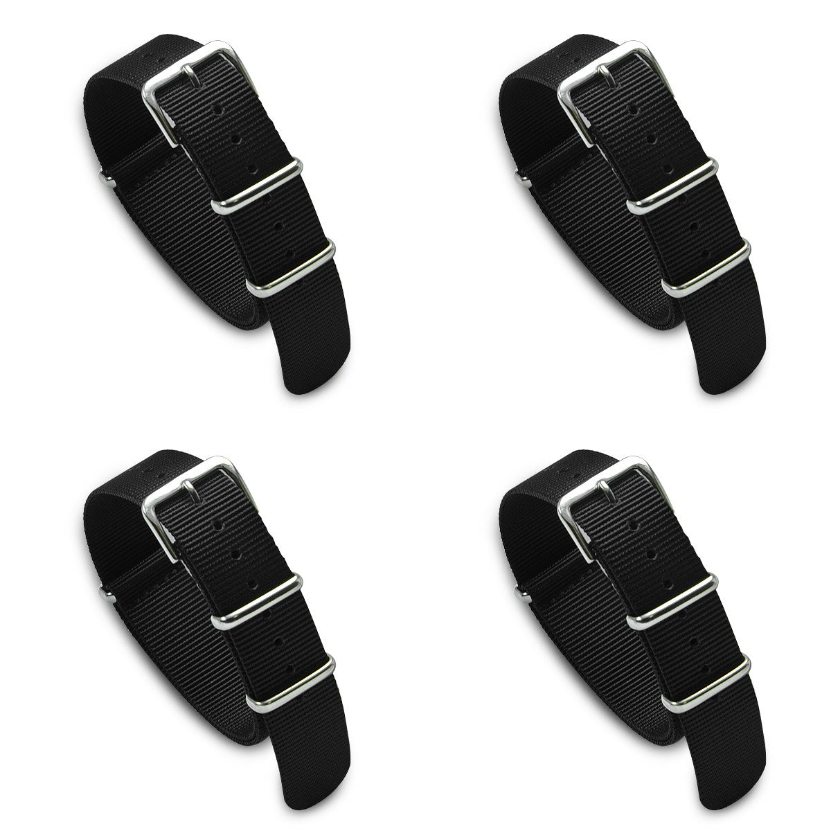 Value Pack of 4 Military MoD Nylon Watch Strap (Black) 18mm Watch Straps