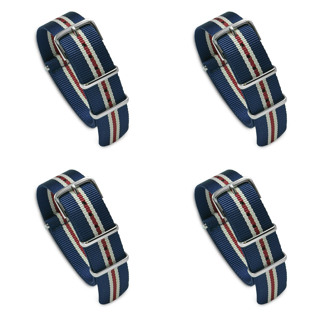 Value Pack of 4 Military MoD Nylon Watch Strap (Navy/White/Red) 20mm Watch Straps