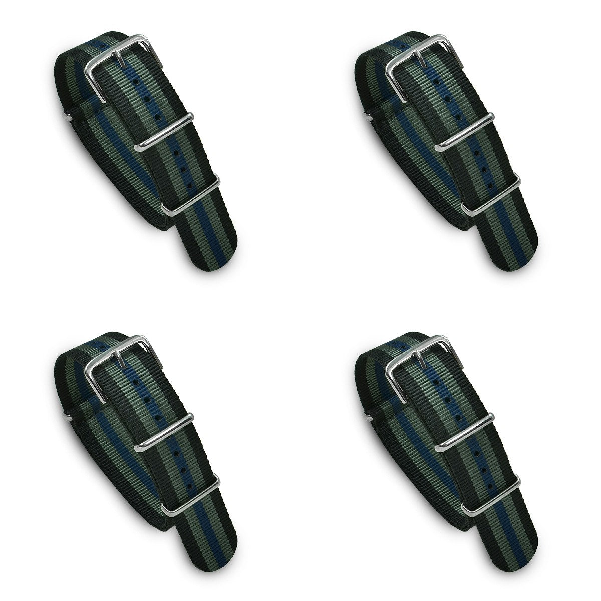 Value Pack of 4 Military MoD Nylon Watch Strap (Black/Gray/Blue) 20mm Watch Straps