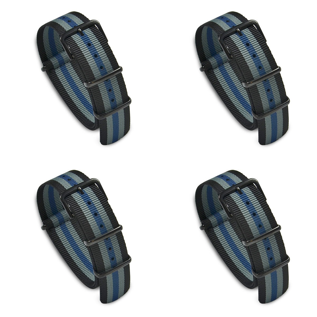Value Pack of 4 Military MoD Nylon Watch Strap PVD (Black/Gray/Blue) 20mm Watch Straps