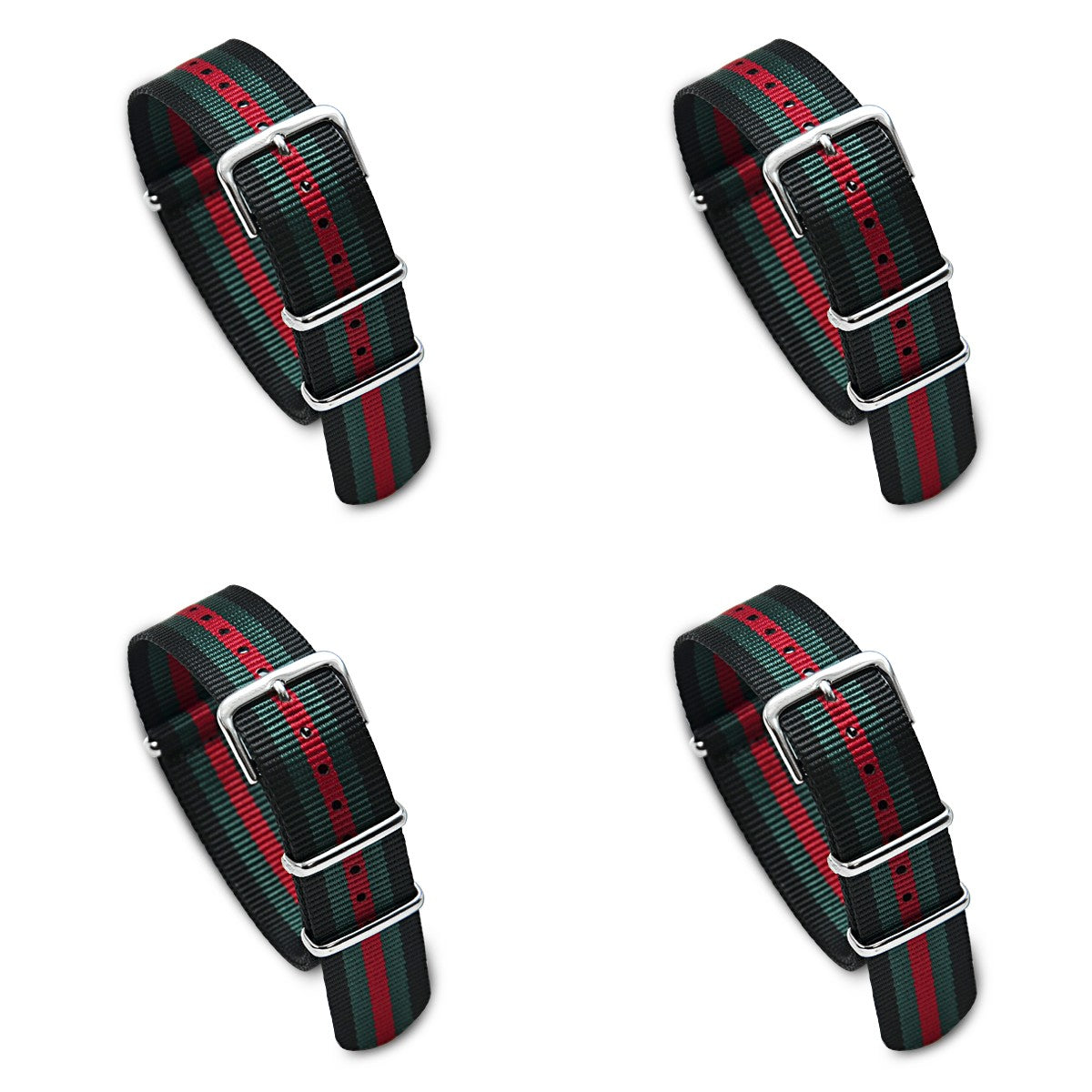 Value Pack of 4 Military MoD Nylon Watch Strap (Black/Green/Red) 20mm Watch Straps