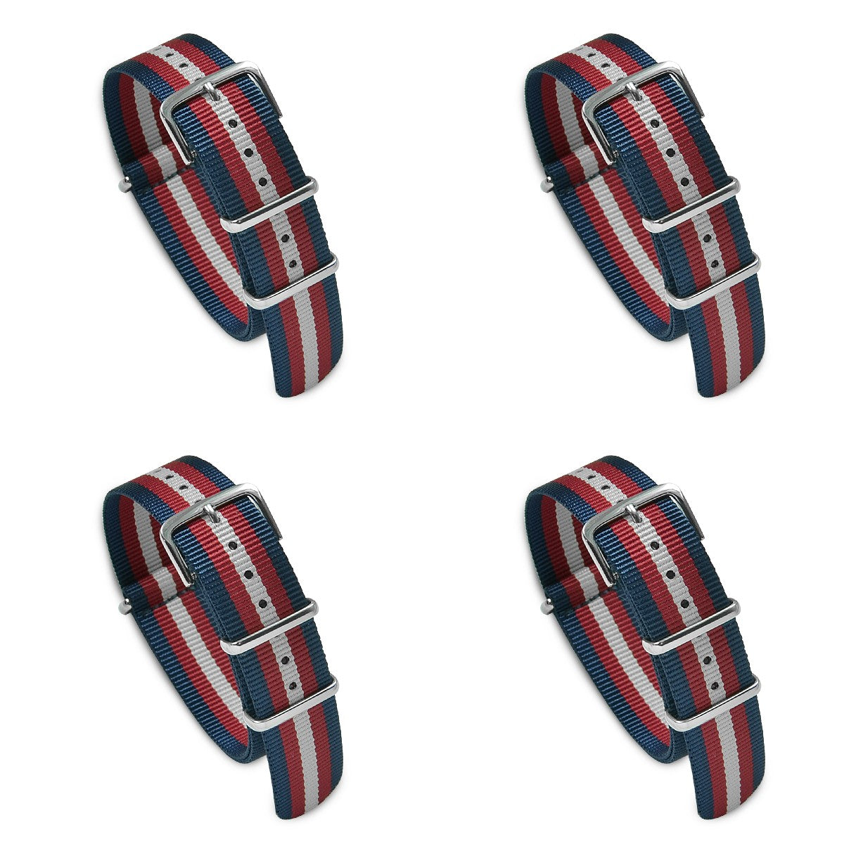 Value Pack of 4 Military MoD Nylon Watch Strap (Navy/Red/Cream) 20mm Watch Straps