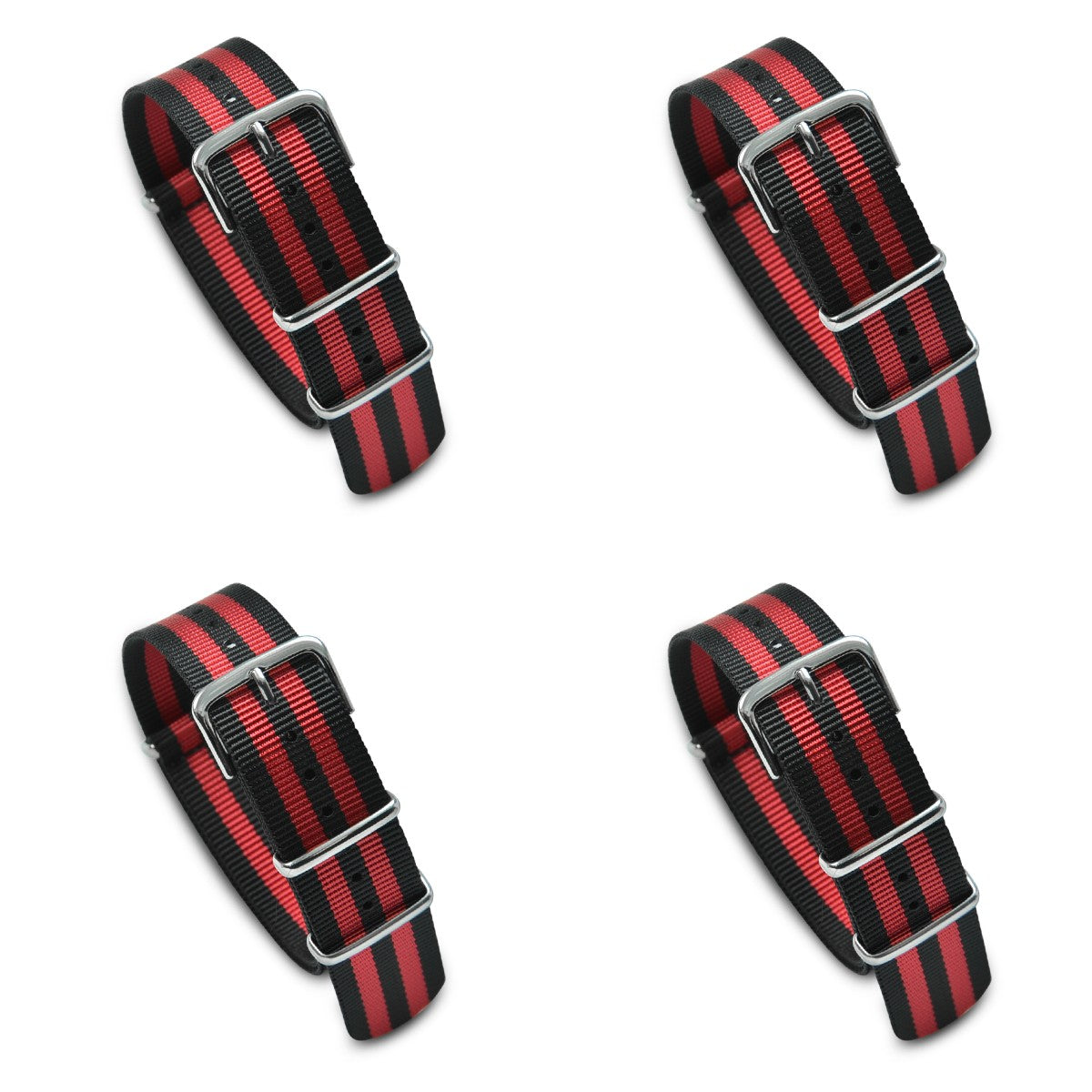 Value Pack of 4 Military MoD Nylon Watch Strap (Black/Red) 20mm Watch Straps