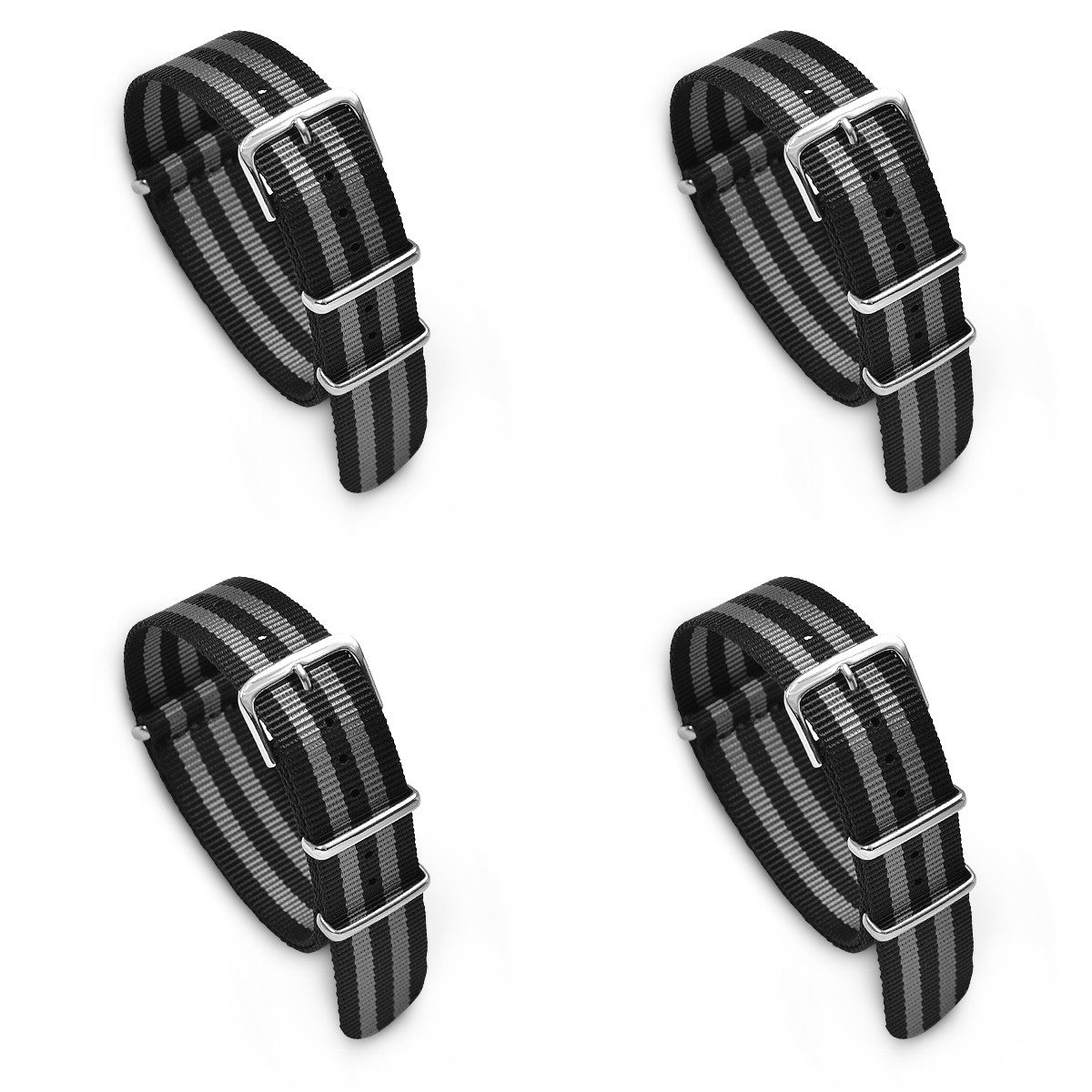 Value Pack of 4 Military MoD Nylon Watch Strap (Black/Gray) 20mm Watch Straps