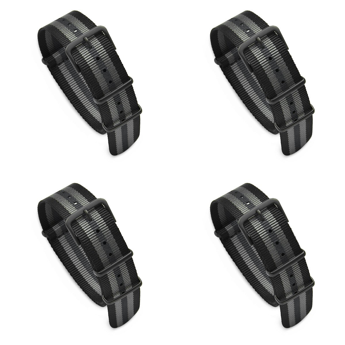 Value Pack of 4 Military MoD Nylon Watch Strap PVD (Black/Gray) 20mm Watch Straps