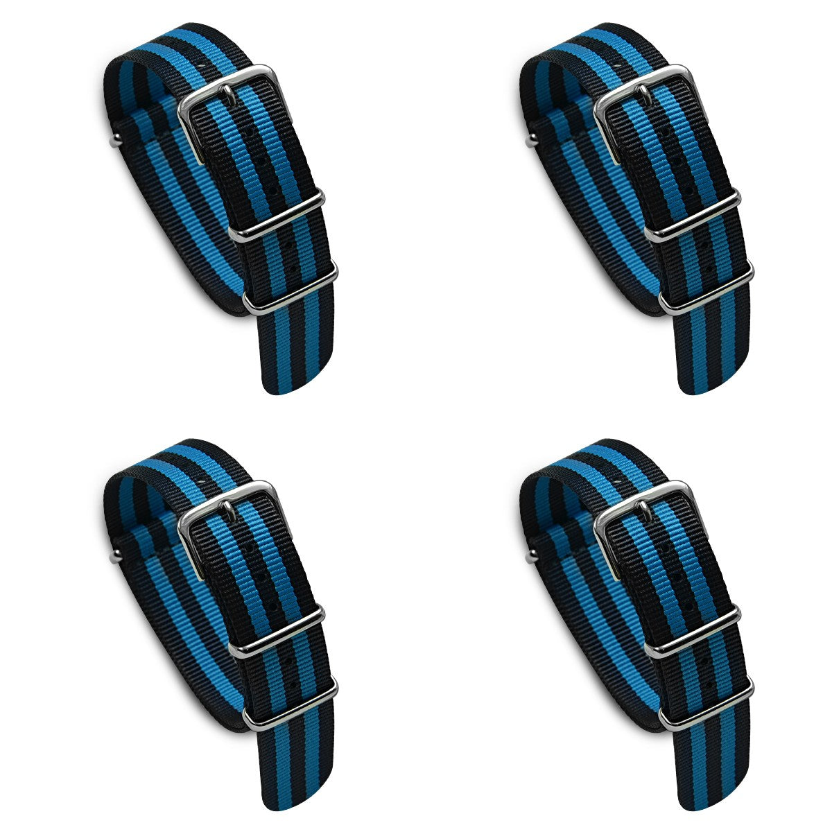 Value Pack of 4 Military MoD Nylon Watch Strap (Black/Turquoise) 20mm Watch Straps