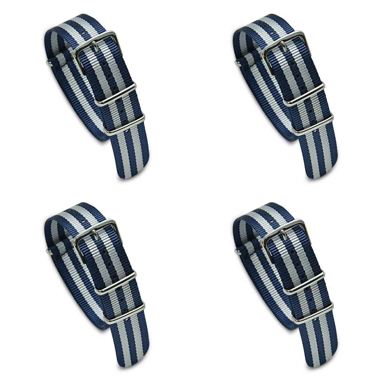 Value Pack of 4 Military MoD Nylon Watch Strap (Navy/Silver) 20mm Watch Straps