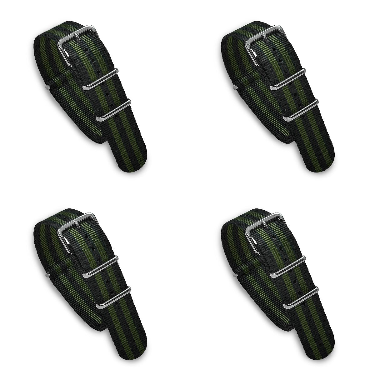 Value Pack of 4 Military MoD Nylon Watch Strap (Black/Army Green) 20mm Watch Straps