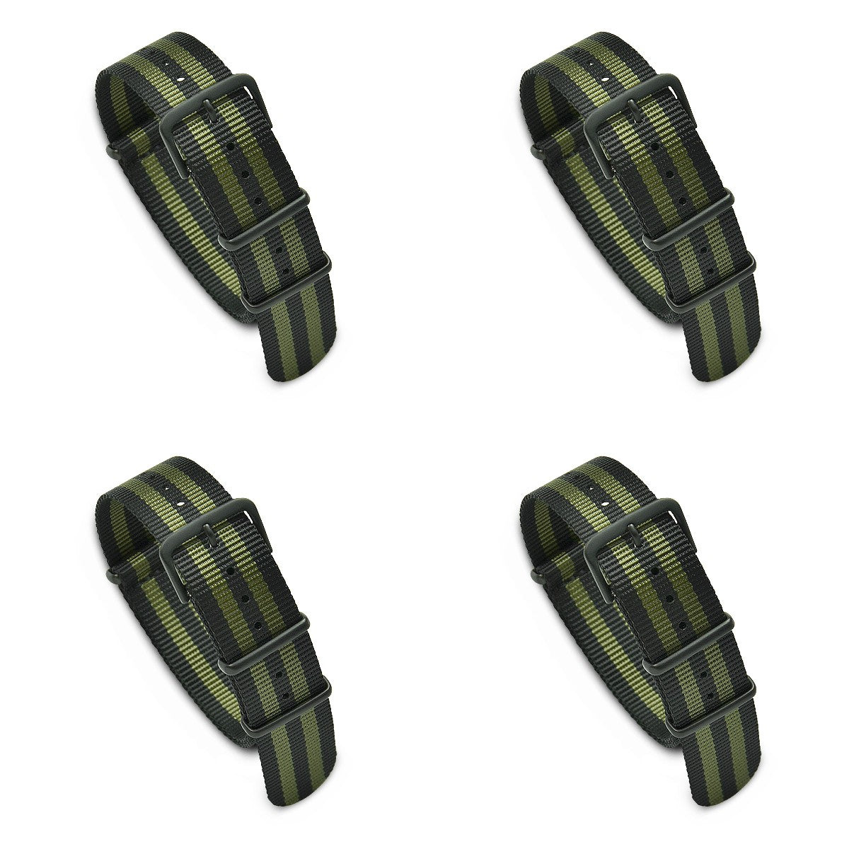 Value Pack of 4 Military MoD Nylon Watch Strap PVD (Black/Army Green) 20mm Watch Straps