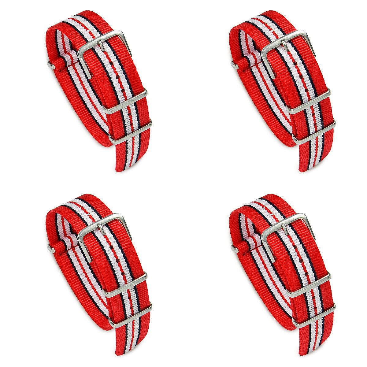 Value Pack of 4 Military MoD Nylon Watch Strap (Red/Black/White) 20mm Watch Straps