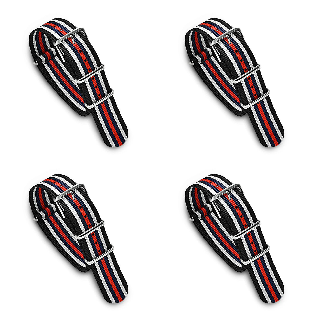 Value Pack of 4 Military MoD Nylon Watch Strap (Red/Blue/White/Black) 20mm Watch Straps