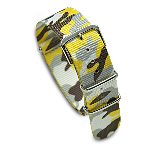 20mm Military MoD Nylon Watch Strap - Camo Yellow Black