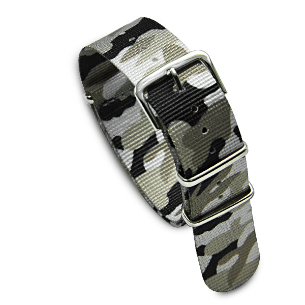 20mm Military MoD Nylon Watch Strap - Camo Black Gray