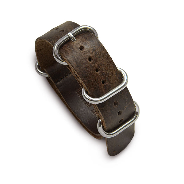 20mm Military MoD Vintage Distressed Leather Watch Strap - Brown