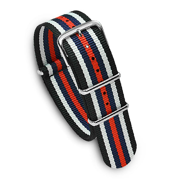 22mm Military MoD Nylon Watch Strap - Black White Red Blue