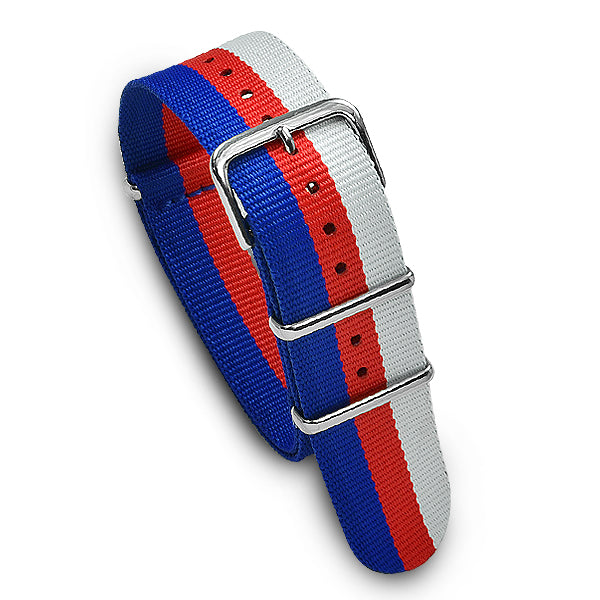 22mm Military MoD Nylon Watch Strap - White Red Blue