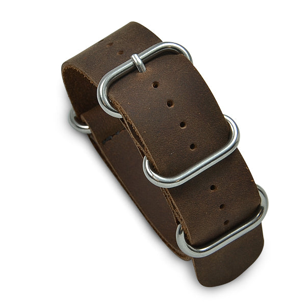 24mm Military MoD Beeswax Leather Watch Strap - Brown